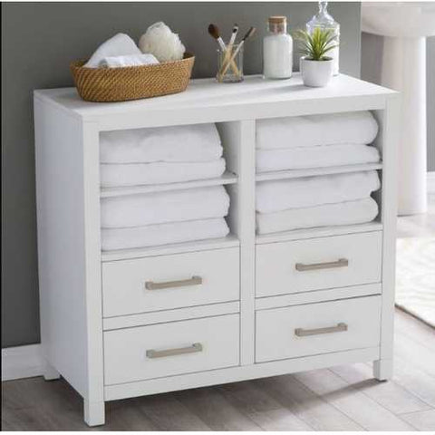 Image of Modern White Freestanding Bathroom Floor Linen Cabinet with Open Shelves