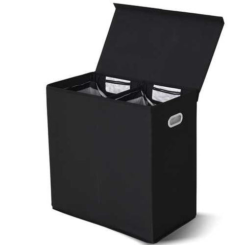 Image of Black 2-Bin Laundry Hamper Clothes Storage Basket with Removable Bags