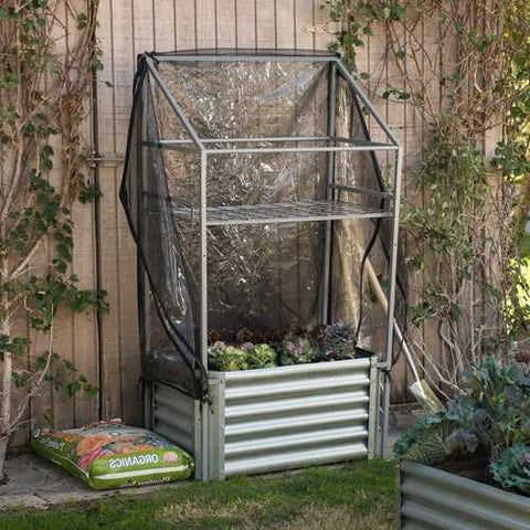 Image of Metal Raised Garden Bed Planter Box with Greenhouse Cover