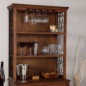 Dark Oak Wood Finish Bakers Rack Server with Wine Storage Hutch