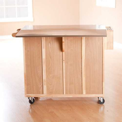 Image of Stainless Steel Top Kitchen Island  Counter Height Utility Table in Natural Wood Finish