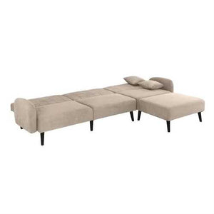 Modern Mid-Century Beige Linen Upholstered Sleeper Sectional Sofa