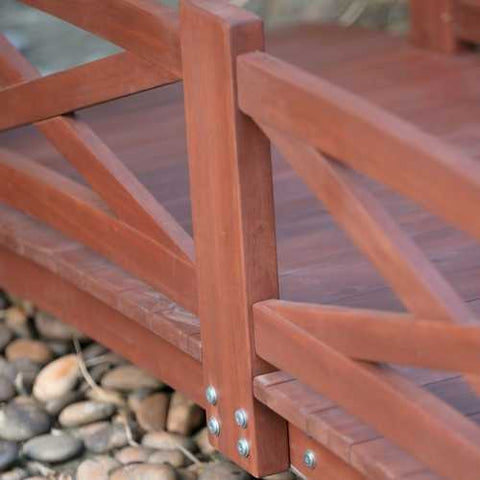 Image of Red Stained Wood 4-Ft Garden Bridge with X-Design Hand Rails