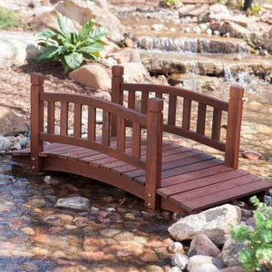 4-Ft Garden Bridge in Red Shorea Wood with Protective Oil Finish