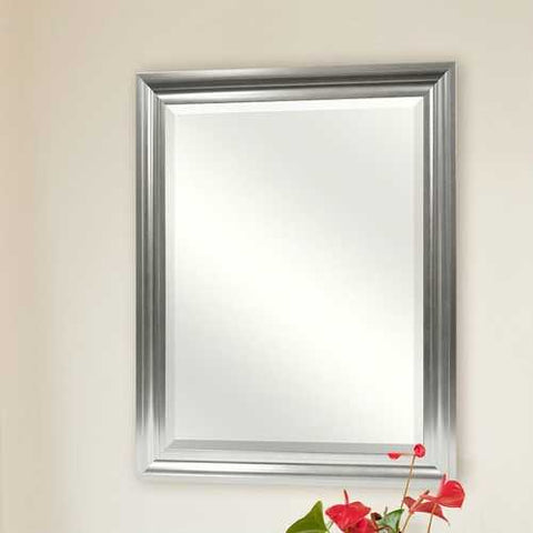 Image of Rectangular Beveled Vanity Mirror with Satin Silver Finish Frame