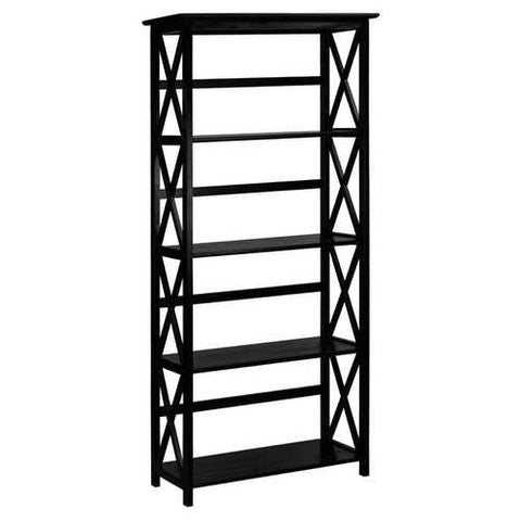 Image of Tall 5-Tier Bookcase in Black Wood Finish