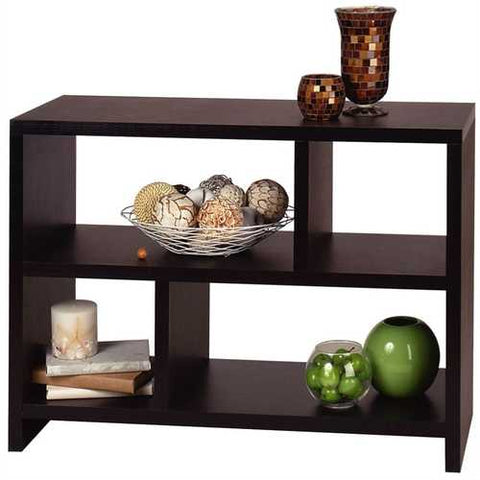 Image of Modern 2-Shelf Bookcase Console Table in Espresso Wood Finish