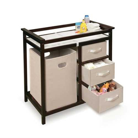 Image of Baby Changing Table with 3 Baskets and Hamper in Espresso