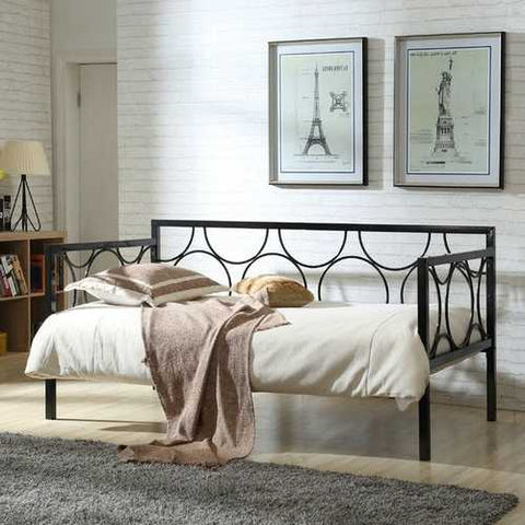 Image of Twin size Contemporary Black Metal Daybed with Metal Support Slats