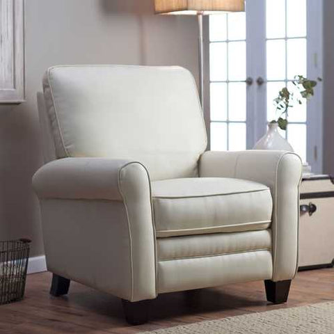 Image of Soft Cream Bonded Leather Upholstered Club Chair Recliner with Espresso Legs