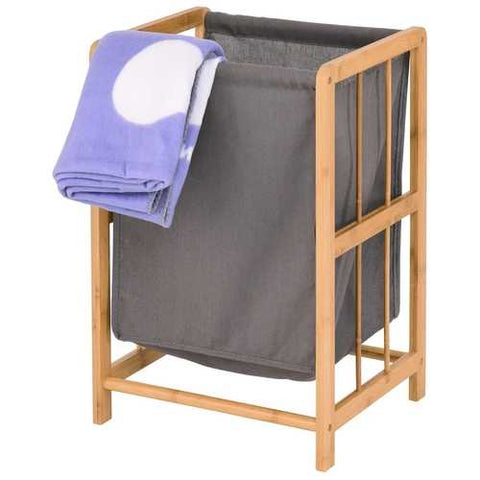 Image of Bamboo Wood Frame Laundry Hamper with Cotton Blend Clothes Bag