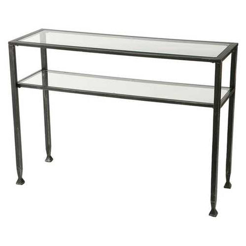 Image of Black Metal Frame Sofa Table with Clear Tempered-Glass Top Shelves