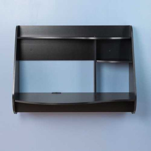 Image of Modern Wall Mounted Laptop Computer Desk in Black Wood Finish