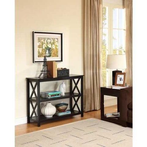 Image of 3-Tier Black Sofa Table Bookcase Living Room Shelves