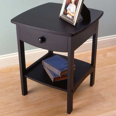 Image of Black 1-Drawer Bedroom Nightstand Contemporary End Table