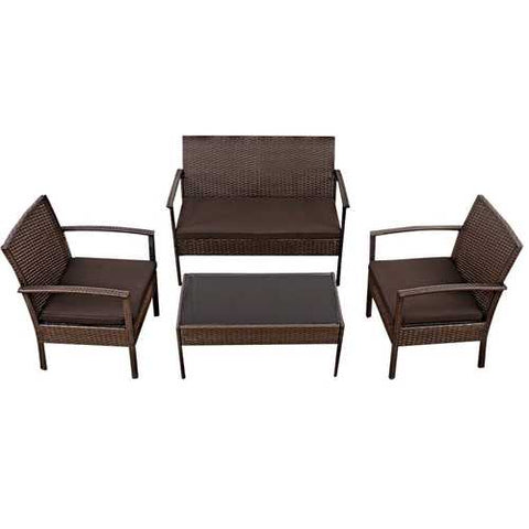 Image of Brown 4-Piece Outdoor Rattan Patio Furniture Set