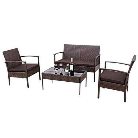 Image of Brown 4-Piece Outdoor Rattan Patio Furniture Set