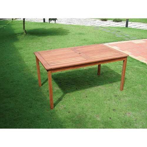 Image of Rectangle 59 x 31.5-inch Solid Wood Patio Dining Table with Center Umbrella Hole