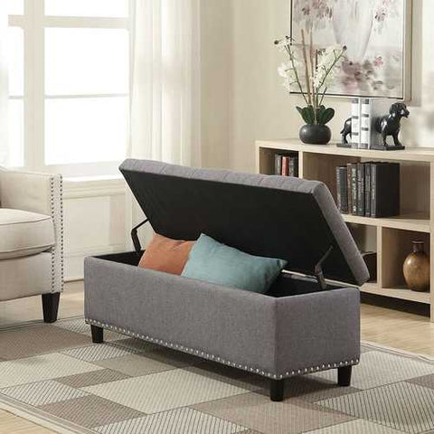 Image of Grey Linen 48-inch Bedroom Storage Ottoman Bench Footrest