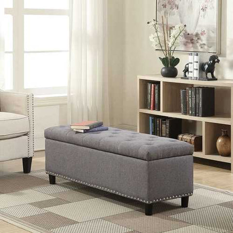 Image of Grey Linen 48-inch Bedroom Storage Ottoman Bench Footrest