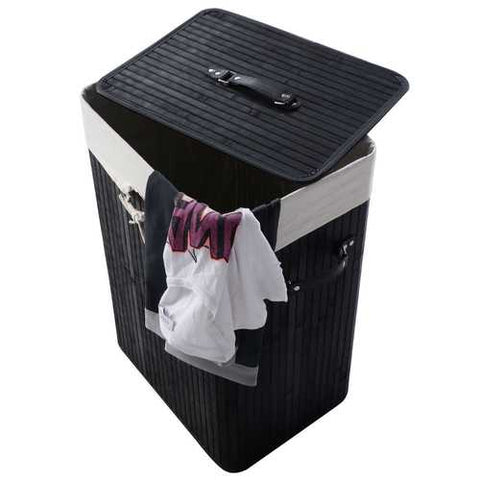 Image of Black Bamboo Laundry Hamper with Removable Liner