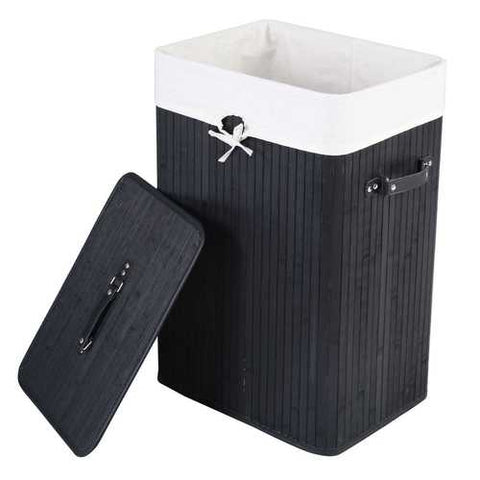 Image of Black Bamboo Laundry Hamper with Removable Liner