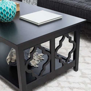 Black Quatrefoil Coffee Table with Solid Birch Wood Frame