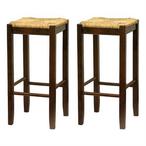 Set of 2- Solid Wood Bar Stool in Walnut with Rush Seat