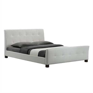 Full Modern White Faux Leather Platform Bed with Padded Headboard and Footboard