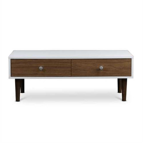 Image of Modern Mid-Century Style White Wood Coffee Table with 2 Drawers