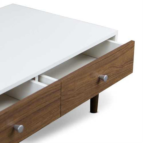 Image of Modern Mid-Century Style White Wood Coffee Table with 2 Drawers