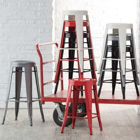 Image of Set of 2 Steel 30-inch Bar Stools in Powder Coat Silver Finish