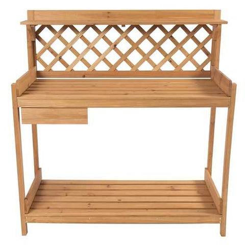 Image of Solid Wood Garden Work Table Potting Bench in Natural Finish