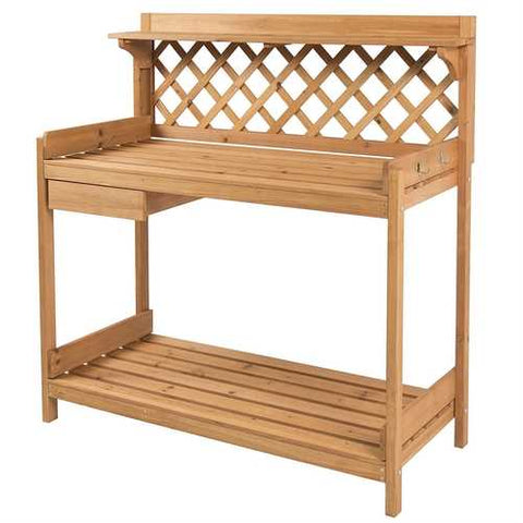 Image of Solid Wood Garden Work Table Potting Bench in Natural Finish