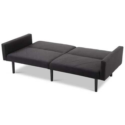 Image of Modern Black Linen Split-Back Futon Sleeper Sofa Bed Couch