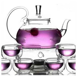 8-Piece Glass Teapot Set with 6 Glasses and Warmer