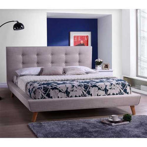 Queen size Modern Beige Linen Upholstered Platform Bed with Button Tufted Headboard