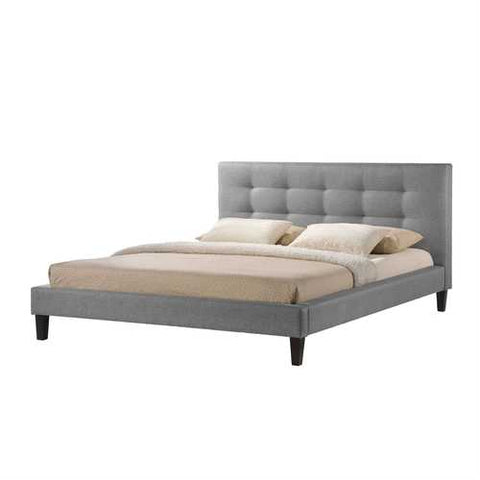 Image of King size Modern Gray Linen Upholstered Platform Bed with Headboard