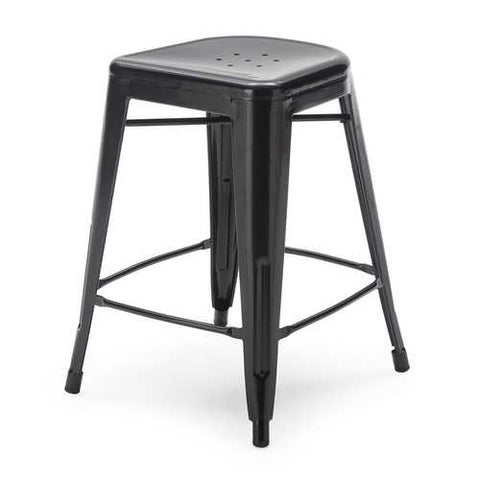 Image of Set of 2 - Modern 24-inch Black Metal Bar Stools