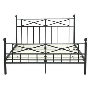 Full size Matte Black Metal Platform Bed Frame with Headboard Footboard and Wood Slats