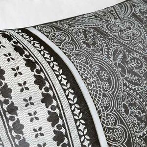 Queen size 7-Piece Comforter Set in Black White Grey Damask Pattern