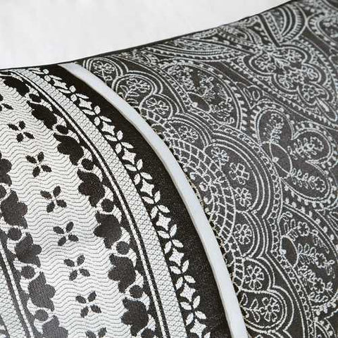 Image of Queen size 7-Piece Comforter Set in Black White Grey Damask Pattern