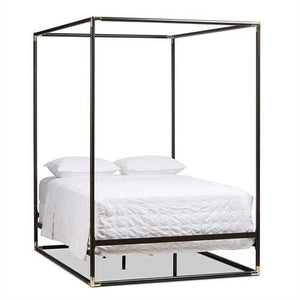 Queen size Industrial Style Black Metal Canopy Bed Frame