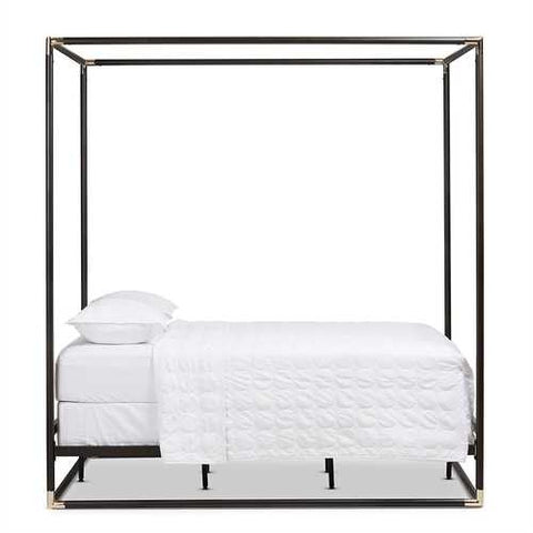 Image of Queen size Industrial Style Black Metal Canopy Bed Frame