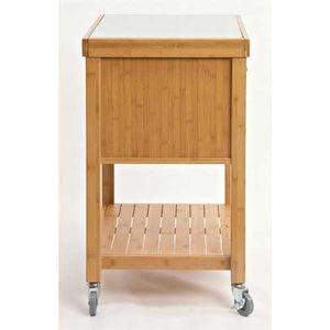 Stainless Steel Top Bamboo Wood Kitchen Cart with Casters