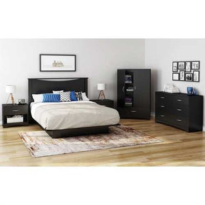 Black 2-Door Bedroom Armoire Waredrobe with Bottom Storage Drawer