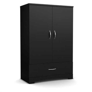 Black 2-Door Bedroom Armoire Waredrobe with Bottom Storage Drawer