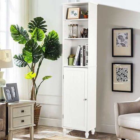 Image of Bathroom Storage Tower Display Linen Cabinet with Open Shelves