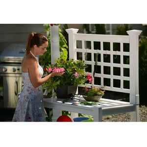 White Vinyl Outdoor Garden Classic Potting Bench with Shelves