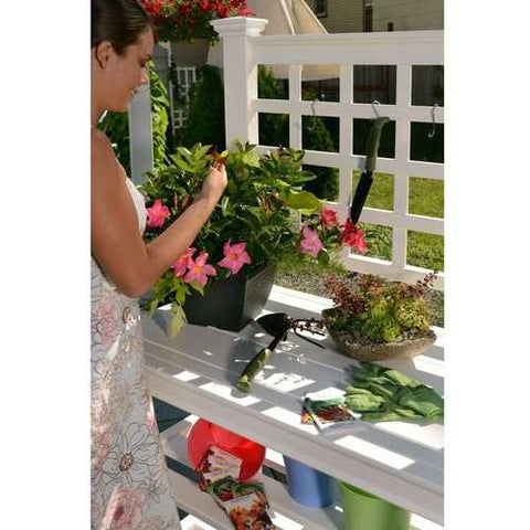 Image of White Vinyl Outdoor Garden Classic Potting Bench with Shelves